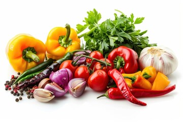 Vibrant assortment of fresh vegetables and herbs arranged for culinary delight in a bright setting