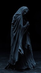 Naklejka premium Cloaked figure in darkness, evoking mystery and emotion
