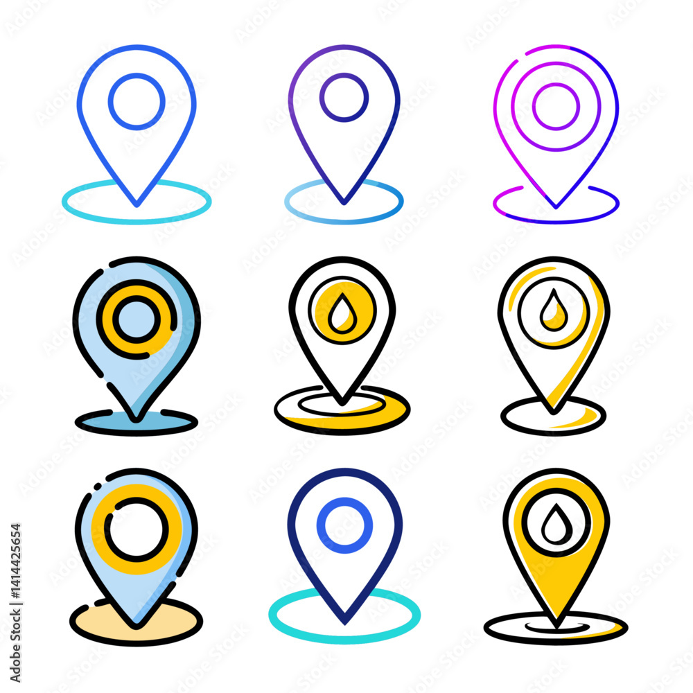 Poster set of map pointers. set of round pointers. map pointers with pins