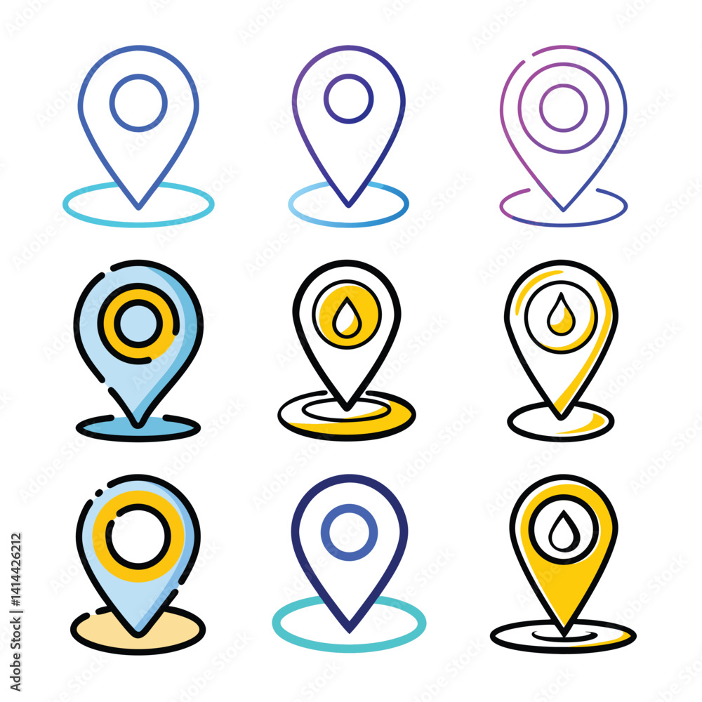 Poster set of map pointers. set of round pointers. map pointers with pins