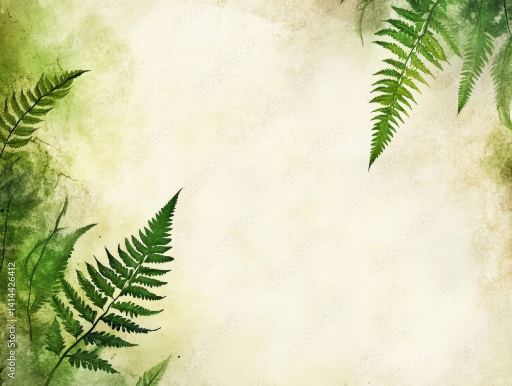 Aufkleber lush green ferns create a serene botanical frame with a vintage textured background for nature inspi