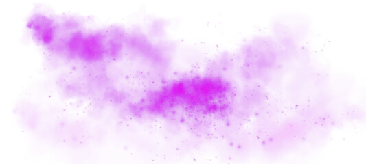 Magic purple smoke with glitter and small particles of twinkling stars. Fog with luminous particles. Purple vapor with stardust. PNG.