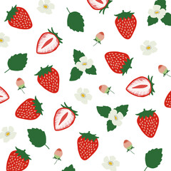 シンプルないちごと花のパターン / Simple Strawberry and Flower Pattern
