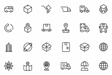 Minimalist Delivery & Logistics Line Art Icons – Modern Shipping Symbol Set

