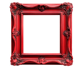 Ornate red picture frame isolated on transparent background