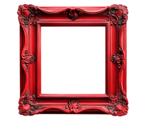 Ornate red picture frame isolated on transparent background