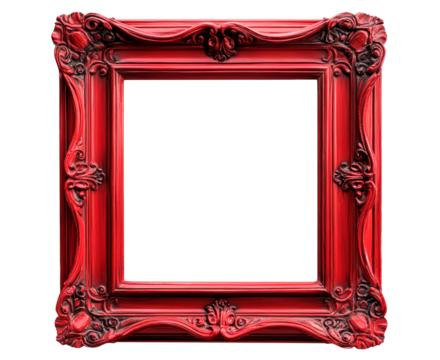 Ornate red picture frame isolated on transparent background