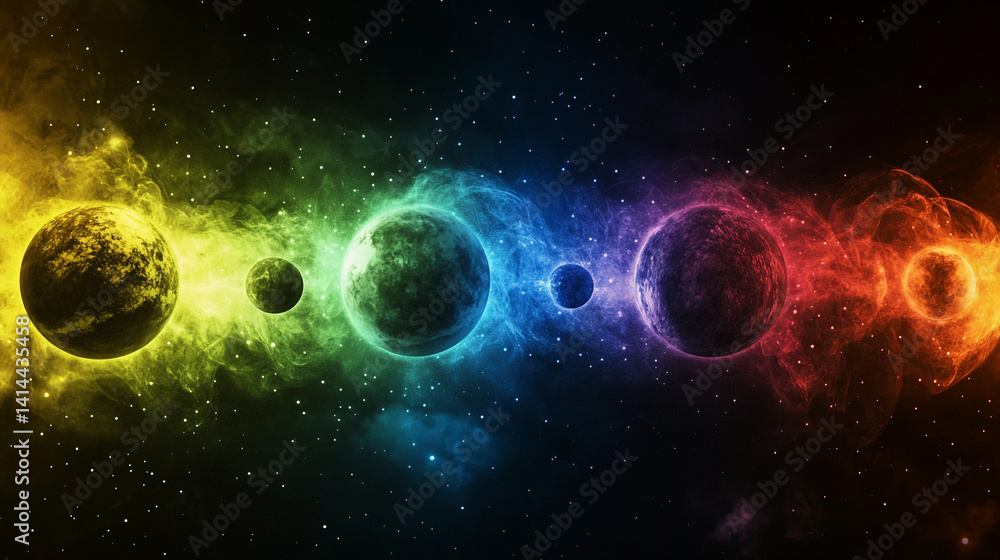 Poster stunning representation of planets in vibrant cosmic colors generative ai