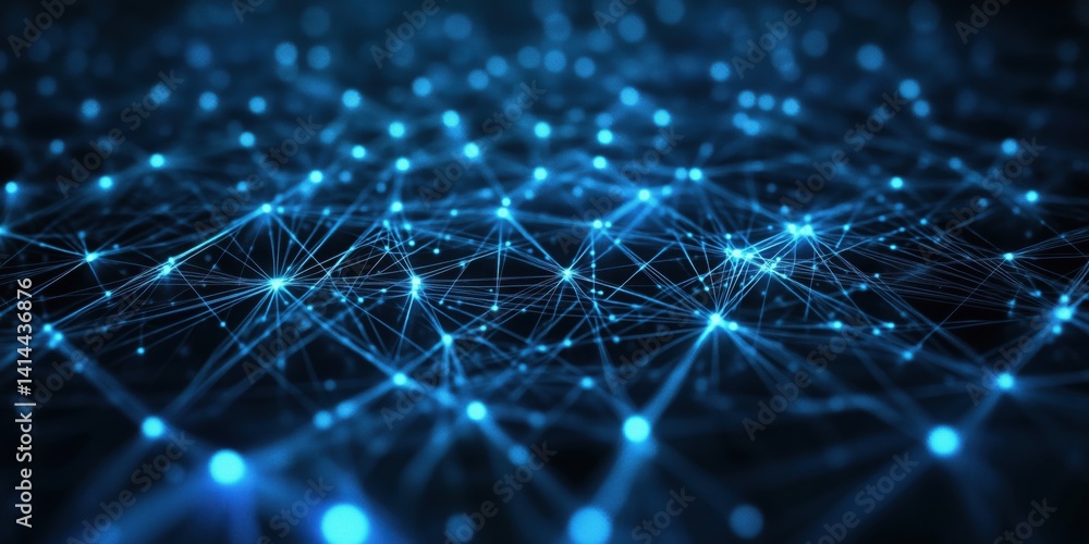 Aufkleber abstract blue network connections with glowing nodes and lines in digital space
