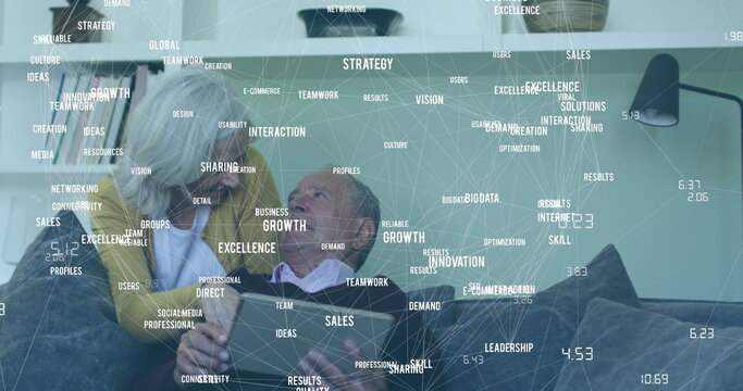 Image of network of connections over senior couple - Powered by Adobe