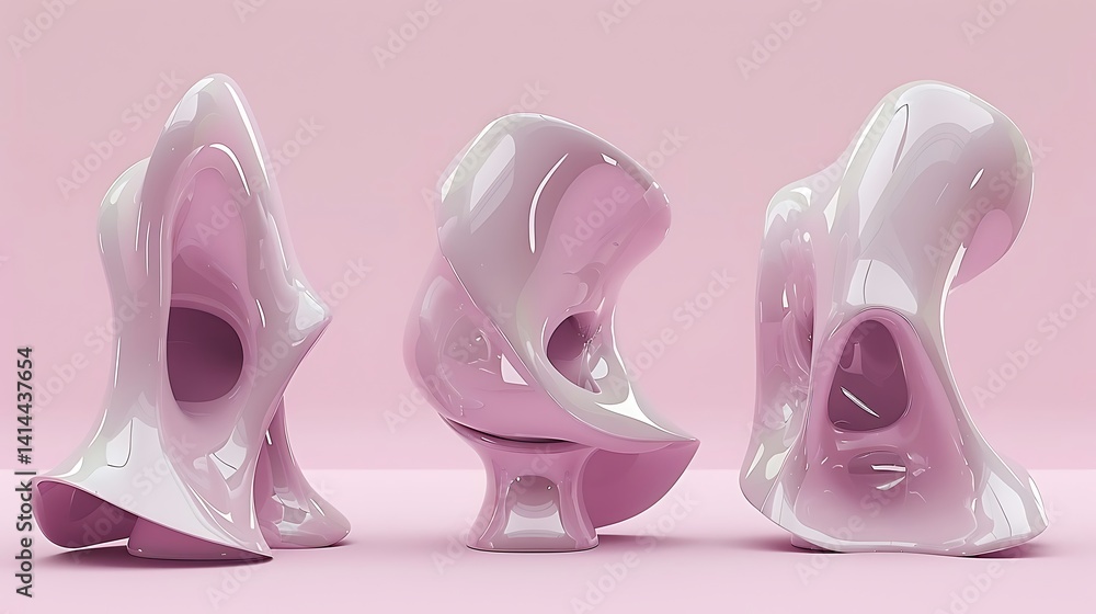 Poster abstract fluid shapes in light pink create a surreal and gentle scene