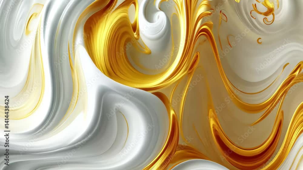 Poster this artwork features flowing golden swirls intertwined with a smooth white surface, creating a mesm