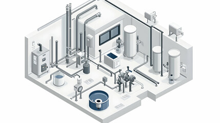 Obraz premium Isometric Water Recycling System Diagram