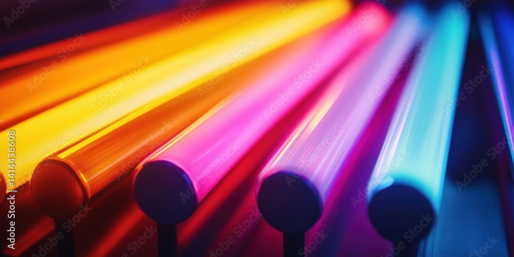 Poster vibrant neon tubes in gradient colors creating a stunning visual display