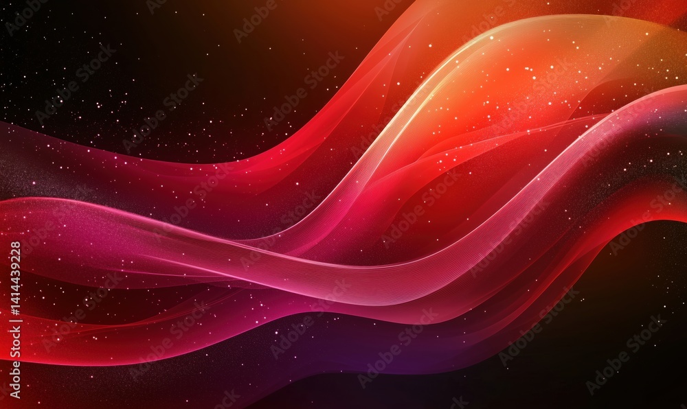 Aufkleber abstract wave patterns in vibrant red and orange hues with starry background