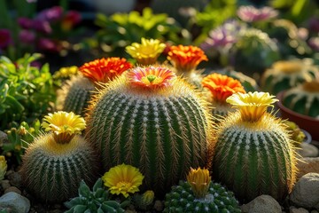 Close-up of a Cactus with Spikes and Sunlight. Beautiful simple AI generated image