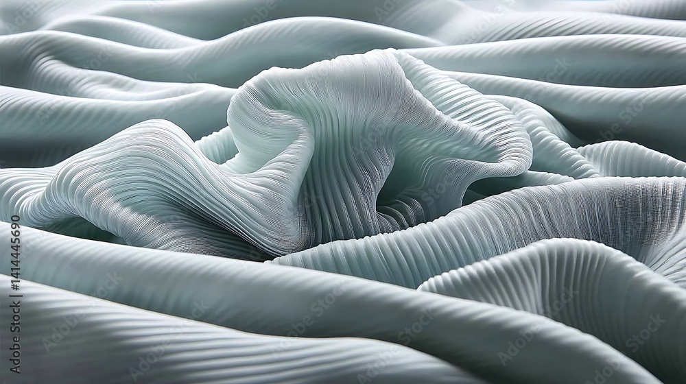 Poster abstract undulating textile with repeating linear design in light blue hue