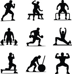 Gym Icon Silhouette Set | Fitness & Workout Vector Icons Fitness Gym Silhouette Icons | Bodybuilding & Training Symbols