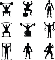 Gym Icon Silhouette Set | Fitness & Workout Vector Icons Fitness Gym Silhouette Icons | Bodybuilding & Training Symbols