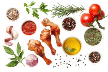 Colorful arrangement of fresh ingredients and chicken legs ready for a culinary adventure