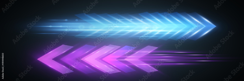 Poster futuristic speed background with glowing arrows, motion blur, digital technology concept, fast-movin