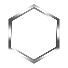 Silver metal frame borders hexagon shape objects isolated on white background	