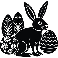 easter bunny and easter eggs Silhouette Vector