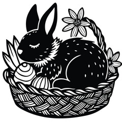 Easter Basket with Eggs and Flowers – Silhouette Vector EPS