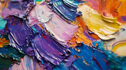 Close-up of thick colorful oil paint strokes texture abstract artistic background.