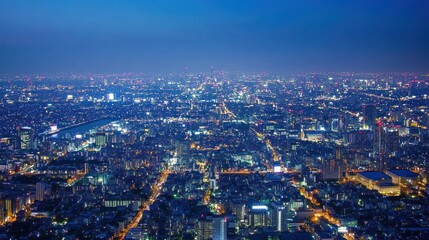 Tokyo Nightscape: A Dazzling Aerial View of Illuminated City