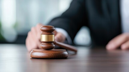 Gavel on wooden table justice law authority concept