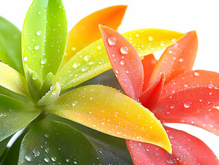 Vibrant Colorful Croton Leaves With Water Droplets