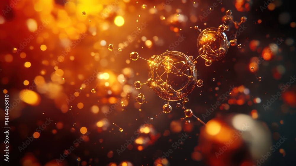 Poster advanced biotechnology background with digital dna and floating atoms
