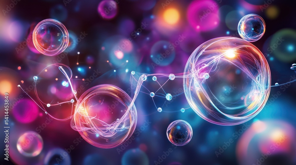 Poster advanced biotechnology background with digital dna and floating atoms