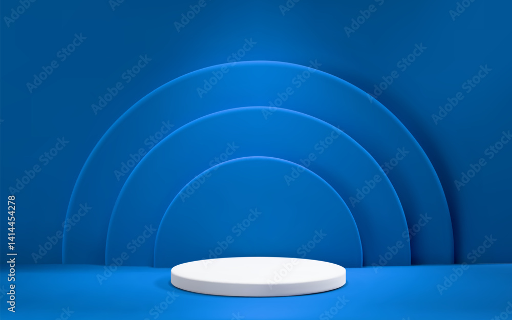 Poster 3d abstract blue scene background with podium and spotlight. empty realistic room with platform. pro