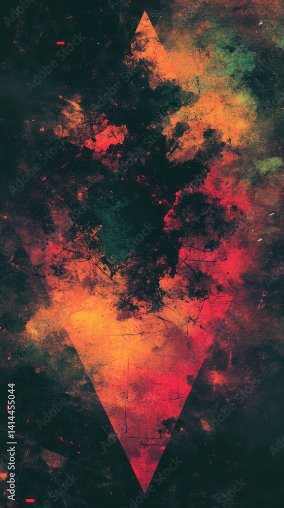 Poster abstract fiery autumnal landscape in a triangular frame