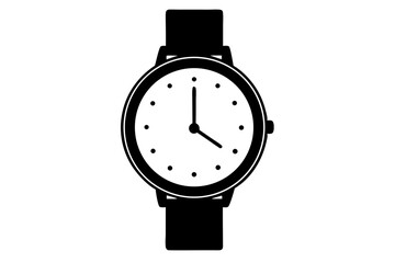 Minimalist Wristwatch Illustration Featuring Classic Black Band And White Face Suitable For Timekeeping And Modern Design Elements, wristwatch, watch, time, clock, accessory, wrist, leather, fashion
