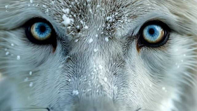 close up portrait of a white wolf, wild animal	
