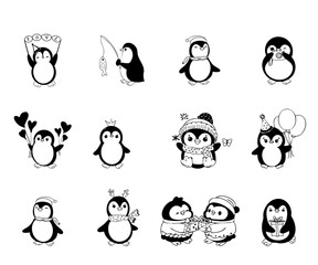 Fototapeta premium penguin element hand drawn icon set