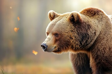 Fototapeta premium Close-up of a brown bear's face.. Beautiful simple AI generated image