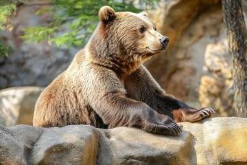 Obraz premium Brown bear portrait - sleeping and chilling. Beautiful simple AI generated image
