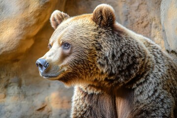 Obraz premium Close-up portrait of the face of a brown bear with nice brown fur. Beautiful simple AI generated image