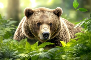Obraz premium Brown bear close-up.. Beautiful simple AI generated image