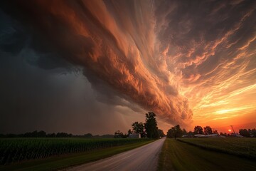 Dramatic sunset over storm clouds