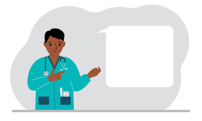 Man doctor holding a file with blank paper for text. Vector