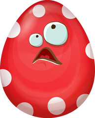 Cartoon red easter egg characters withh dots isolated on white background. Red pattern color egg vector concept illustration. funky sweet easter character with eyes and mouth
