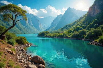 Obraz premium Scenic travel montage; vibrant landscapes, breathtaking views, diverse cultures, wildlife, slideshow, mountains