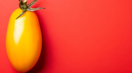 Bright Yellow Tomato Placed on Vivid Red Background with Ample Copy Space