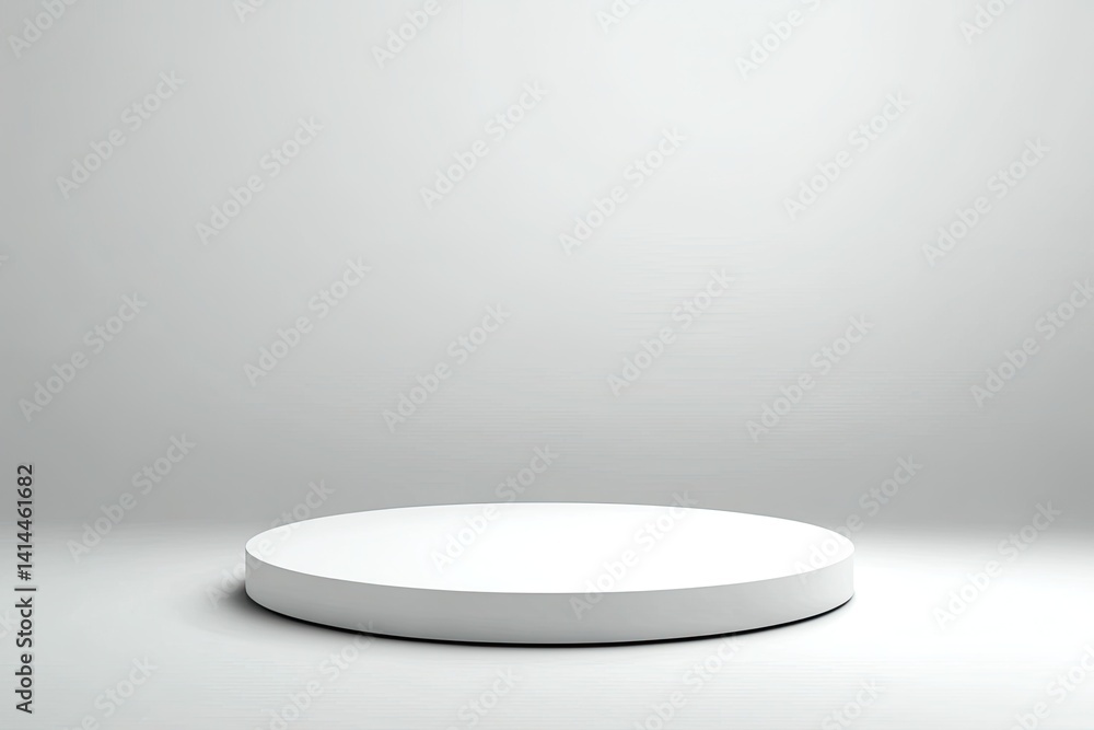 Poster clean round white empty display podium on white background studio setting