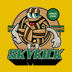 Happy Takraw Ball Sports mascot cartoon character in Vintage Style